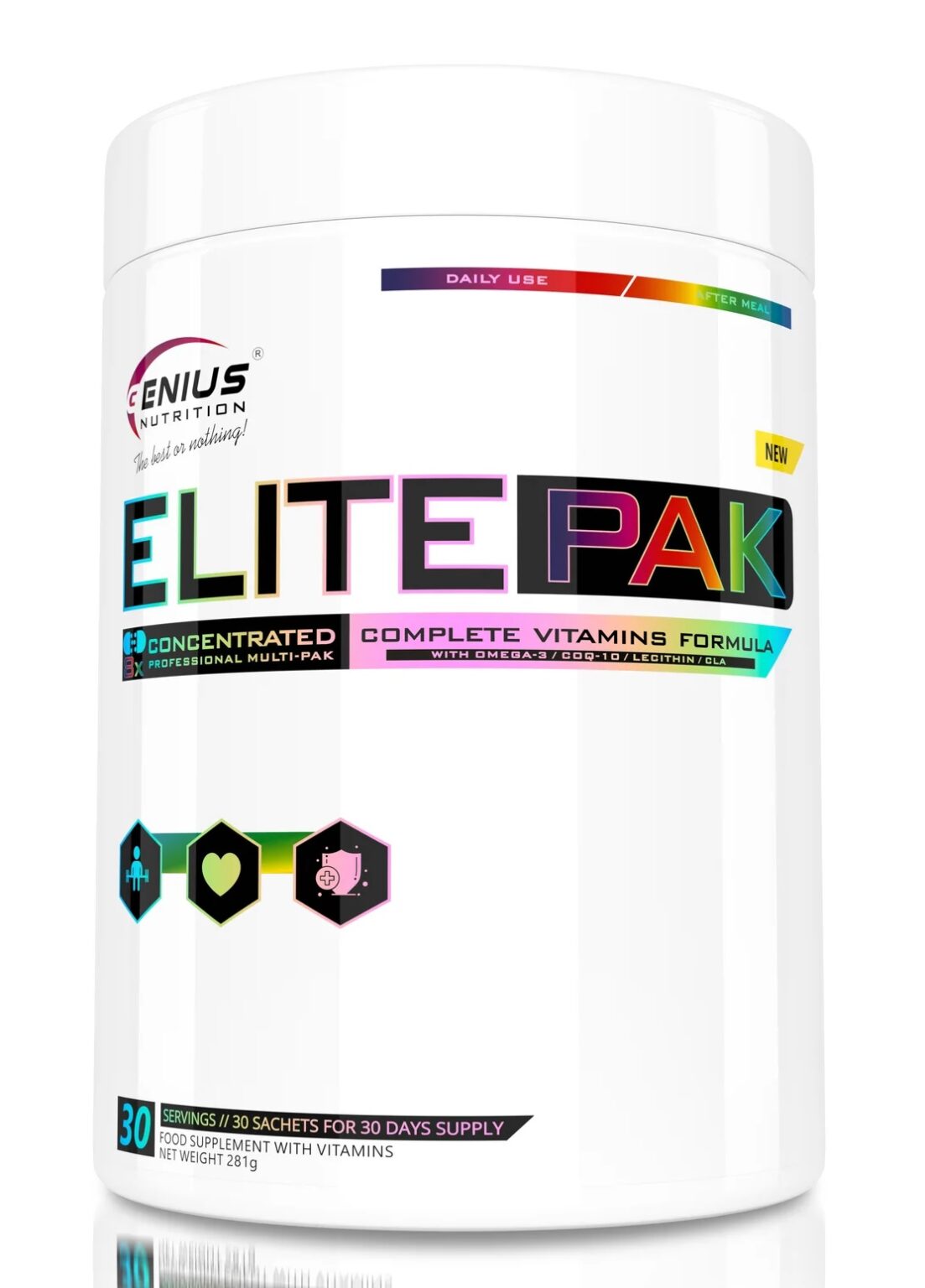 ElitePak – Multivitaminų ir mineralų kompleksas | Genius Nutrition | 30 pakuočių | Klinikinio lygio ilgaamžiškumo protokolas, SVEIKATA ir Omega 3 ir Riebalų Rūgštys papildas.