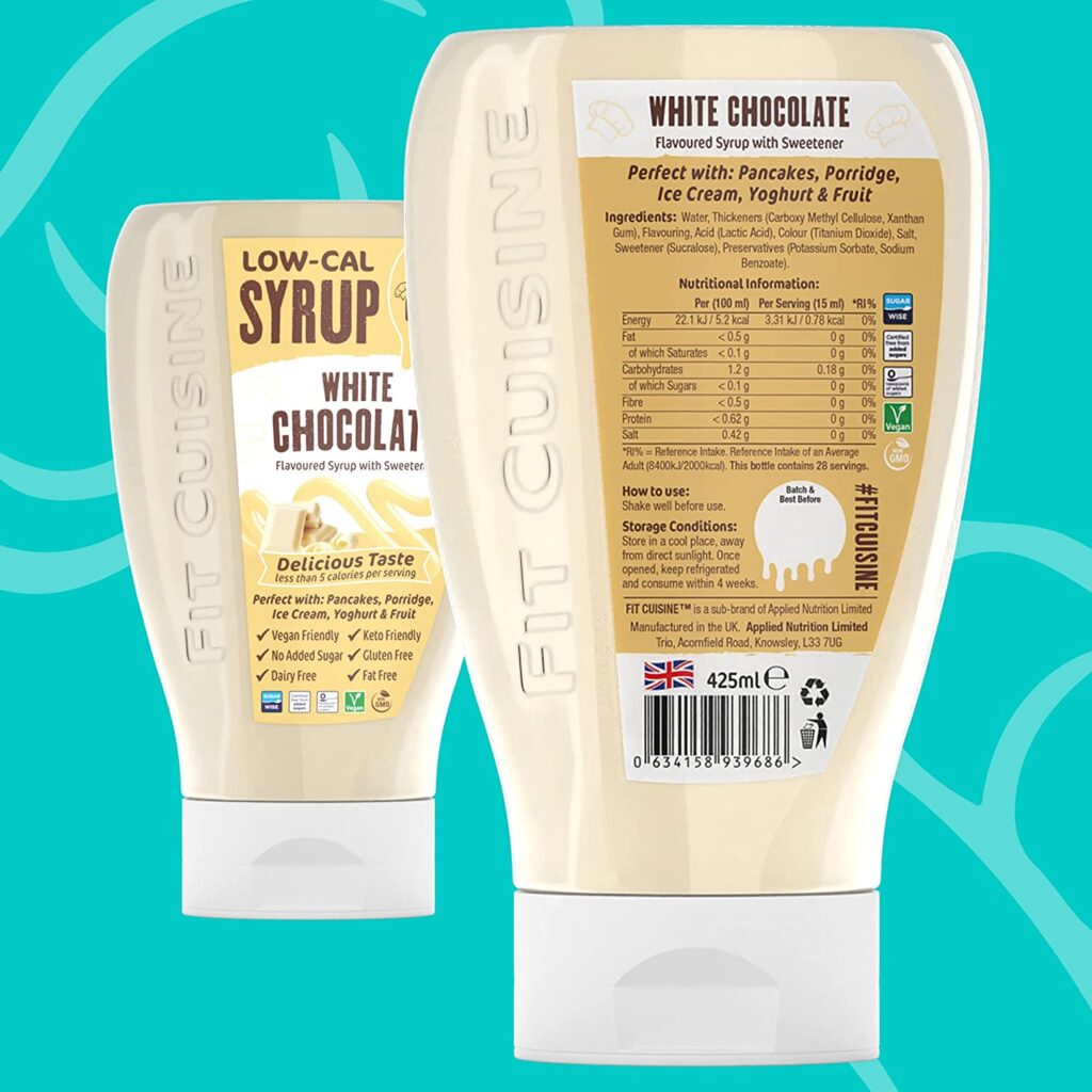“White Chocolate Fit Cuisine” Saldus padažas be cukraus ‘Fit Cuisine’ (425ml) - Moksliškai pagrįstas veiksmingumas “White Chocolate Fit Cuisine” Saldus padažas be cukraus ‘Fit Cuisine’ (425ml) - produkto nuotrauka 2, FUNKCINIS MAISTAS ir Padažai be Kalorijų ir Skonio Lašai.