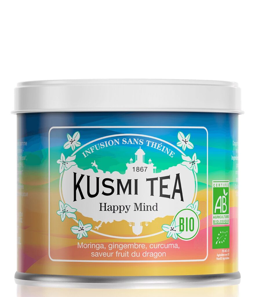 Happy Mind – Ekologiška žolelių ir vaisių arbata | Kusmi Tea™ (100 g) | Klinikinio lygio ilgaamžiškumo protokolas, FUNKCINIS MAISTAS ir Kava, Arbata ir Matcha papildas.