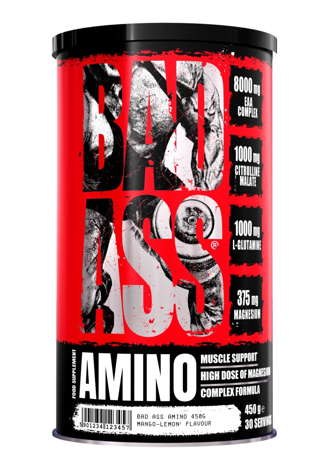 "BAD ASS® Amino" EAA ir BCAA Amino Rūgštys 'Bad Ass' (450g/30porc) | Klinikinio lygio ilgaamžiškumo protokolas, Amino Rūgštys ir SPORTAS papildas.