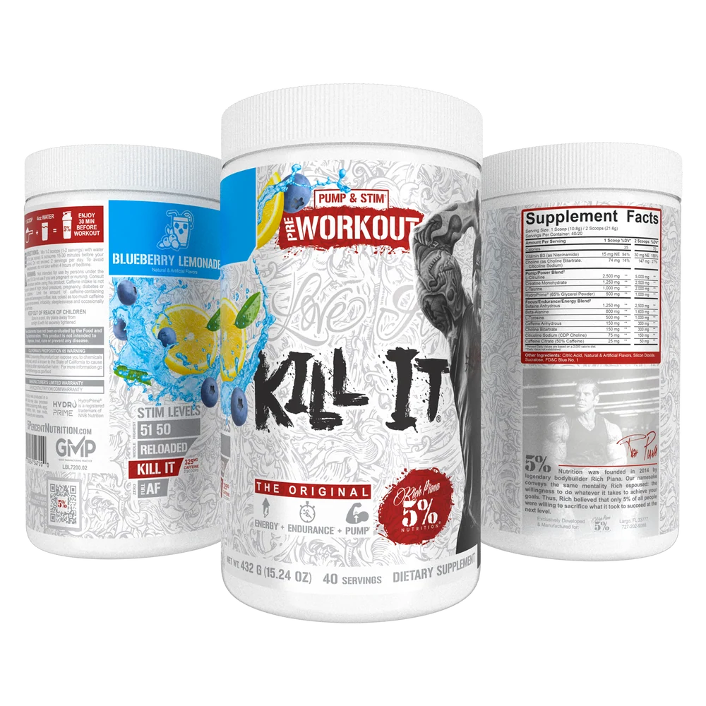 Kill It Pre Workout - prieštreniruotinis kompleksas | 5% Nutrition | 432 g - Moksliškai pagrįstas veiksmingumas Kill It Pre Workout - prieštreniruotinis kompleksas | 5% Nutrition | 432 g - produkto nuotrauka 2, SPORTAS ir Pre-workout papildai.