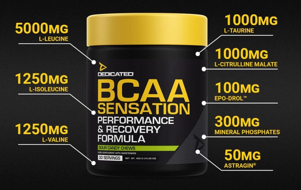 BCAA Sensation – Pažangus aminorūgščių kompleksas | Dedicated | 375 g - Moksliškai pagrįstas veiksmingumas BCAA Sensation – Pažangus aminorūgščių kompleksas | Dedicated | 375 g - produkto nuotrauka 1, Amino Rūgštys ir SPORTAS.