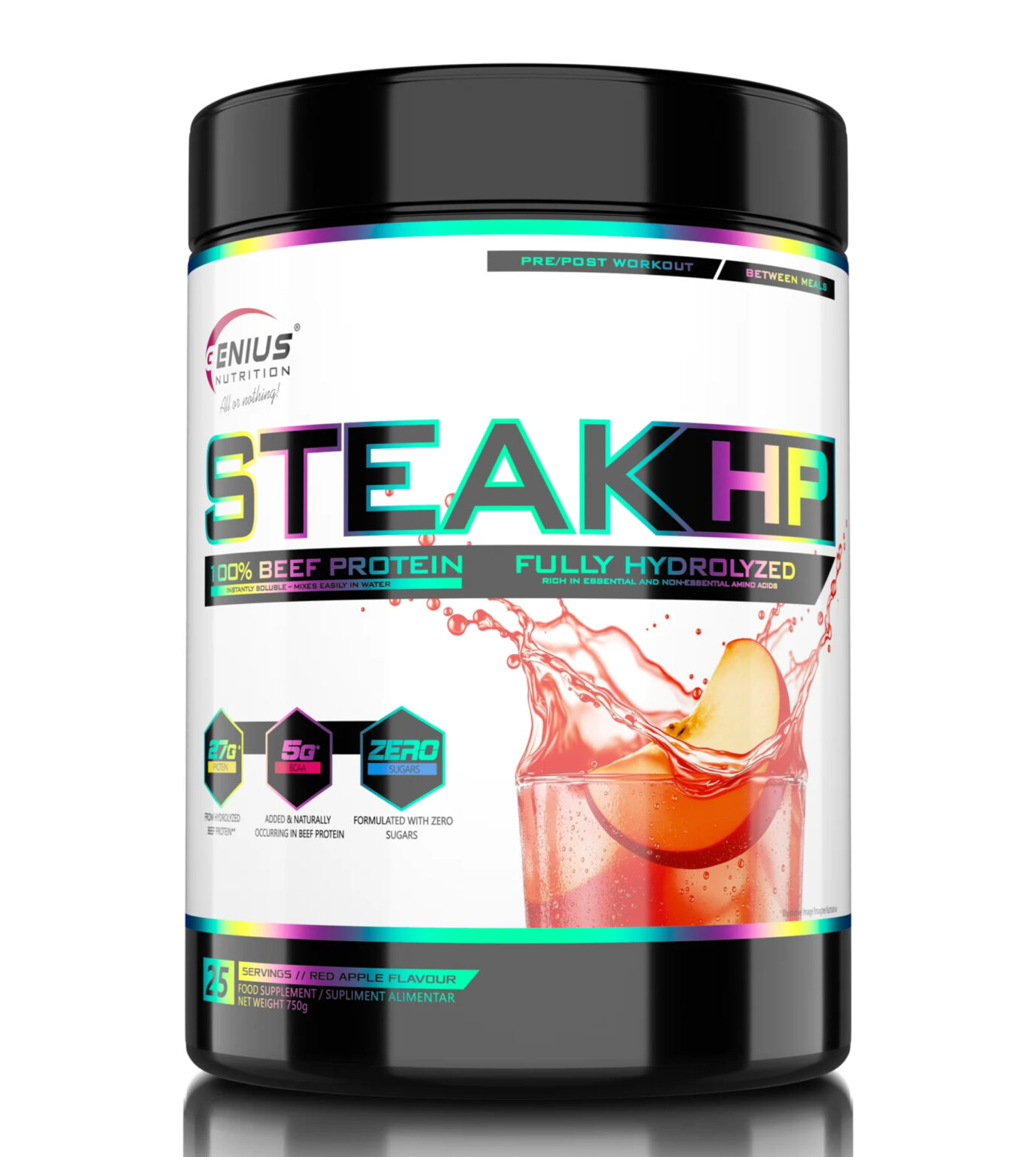 Steak-HP Red Apple – Hidrolizuoti jautienos baltymai | Genius Nutrition | 750 g - Moksliškai pagrįstas veiksmingumas Steak-HP Red Apple – Hidrolizuoti jautienos baltymai | Genius Nutrition | 750 g | Klinikinio lygio ilgaamžiškumo protokolas, Visos Prekės ir Baltymai papildas.