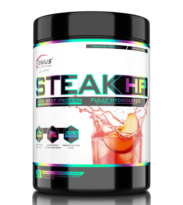 STEAK HP – jautienos baltymų formulė su kreatinu, taurinu ir argininu | Genius Nutrition (750 g)