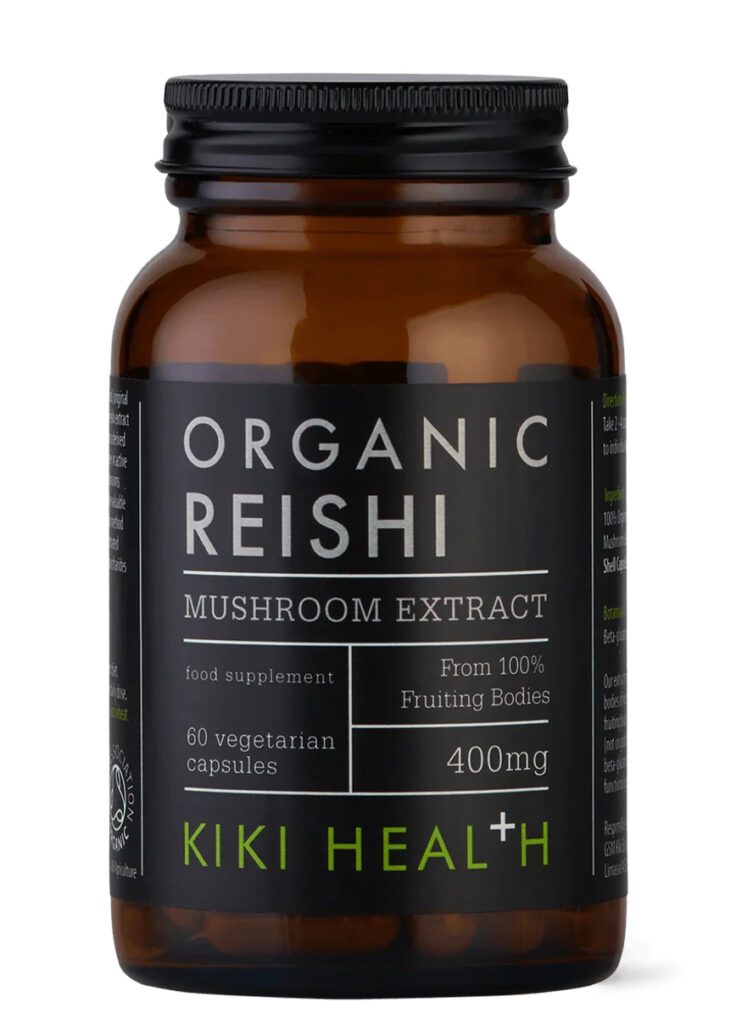 "Reishi" Ekologiškas reishi grybų ekstraktas 'KIKI Health' (60kaps/30porc) | Klinikinio lygio ilgaamžiškumo protokolas, SVEIKATA ir Funkciniai Grybai papildas.