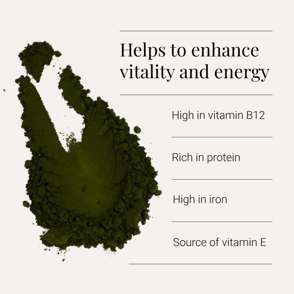 “Organic Chlorella” Ekologiški Chlorelės Milteliai ‘KIKI Health’ (200g) - produkto nuotrauka 2, Super Maistas ir SVEIKATA.