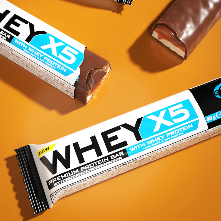 Whey-X5 Protein Bar Coconut & Caramel – Traškus ir gardus baltyminis batonėlis | Genius Nutrition | 48 g - Image 2