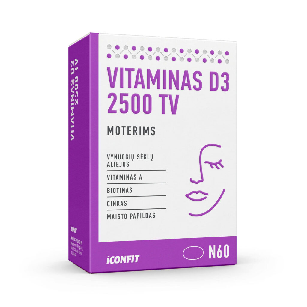 "Vitaminas D3 moterims 2500 TV" ‘Iconfit’ (60 kapsulių) - Moksliškai pagrįstas veiksmingumas "Vitaminas D3 moterims 2500 TV" ‘Iconfit’ (60 kapsulių) | Klinikinio lygio ilgaamžiškumo protokolas, |4| Super Sale ir Imunitetui Stiprinti papildas.