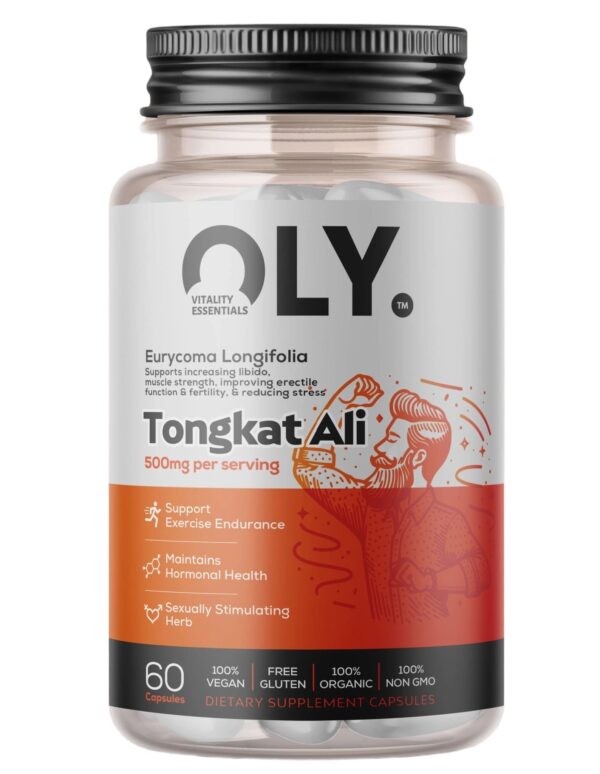 Tongkat Ali 500 mg papildas – OLY, 60 kapsulių be GMO, augalinės kilmės