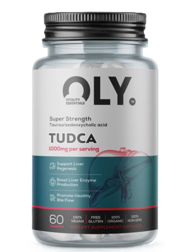 Oly TUDCA 1000 mg – veganiškos kapsulės su tauroursodeoksicholine rūgštimi kepenų sveikatai palaikyti, 60 kapsulių (30 porcijų)