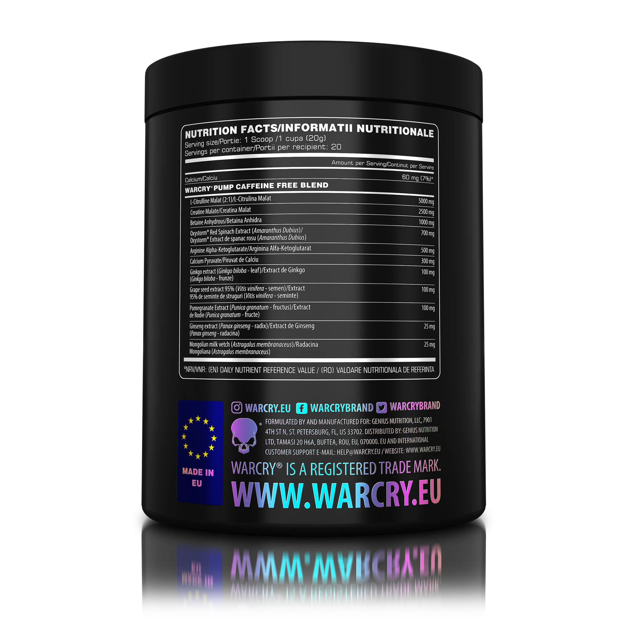 WARCRY® PUMP – non-stim pre-workout pump kompleksas | Genius Nutrition (400 g / 20 porcijų) - Image 2