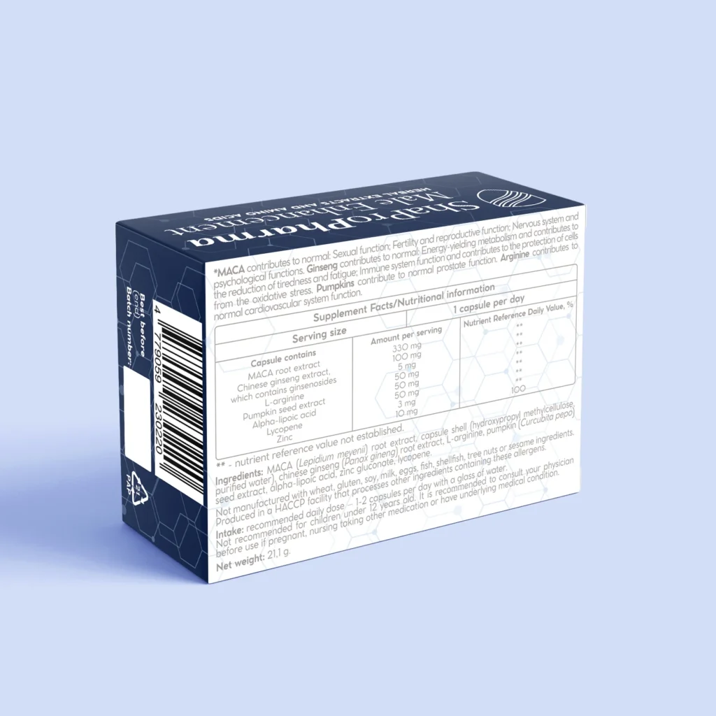 Male Enhancement – Energija, Ištvermė ir Jėga Vyrams | Shapro Pharma (30 kapsulių) - Moksliškai pagrįstas veiksmingumas Male Enhancement – Energija, Ištvermė ir Jėga Vyrams | Shapro Pharma (30 kapsulių) - produkto nuotrauka 1, SALE ir SVEIKATA.