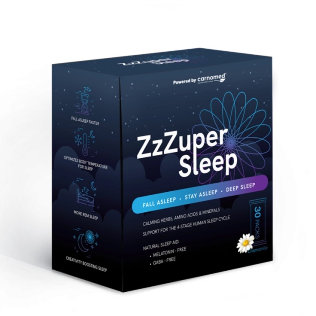 ZZZuper Sleep – Gilaus Miego ir Poilsio Formulė | Carnomed (30 pakelių) - Moksliškai pagrįstas veiksmingumas ZZZuper Sleep – Gilaus Miego ir Poilsio Formulė | Carnomed (30 pakelių) | Klinikinio lygio ilgaamžiškumo protokolas, Visos Prekės ir MIEGAS papildas.