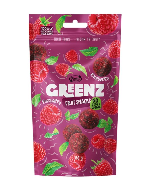 Ruta Almonds Raspberry Greenz Raspberry 80g | Natūralus vaisių ir uogų užkandis | Rūta