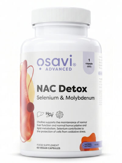 Osavi NAC Detox maisto papildas kapsulėmis su NAC, silimarinu ir selenu kepenų funkcijai palaikyti