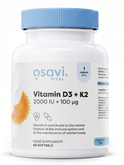 Osavi Vitamin D3 2000 IU ir K2 MK-7 100 μg maisto papildas kapsulėmis kaulams ir imunitetui