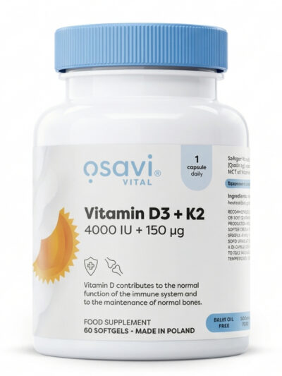 Osavi Vitamin D3 4000 IU ir K2 MK-7 150 μg maisto papildas kapsulėmis kaulams ir imunitetui