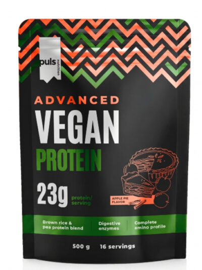 PULS Advanced Vegan Protein 500 g pakuotė, augalinės kilmės baltymų milteliai su virškinimo fermentais