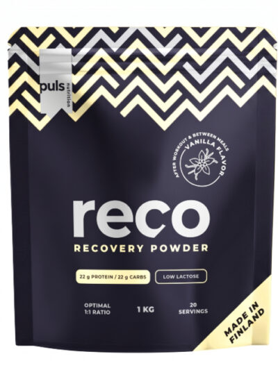 PULS RECO 1 kg atsistatymo gėrimas po treniruotės, baltymų ir angliavandenių derinys