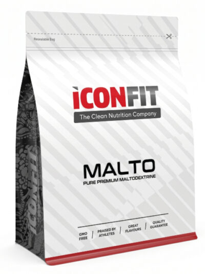 ICONFIT Maltodextrin 1 kg pakuotė, gryni angliavandeniai sportiniams gėrimams ir atsistatymui.