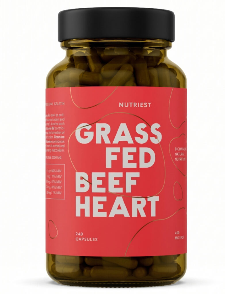Grass Fed Desiccated Beef Heart – Džiovinta jautienos širdis 3200mg | Nutriest | 240 kaps. - Moksliškai pagrįstas veiksmingumas Grass Fed Desiccated Beef Heart – Džiovinta jautienos širdis 3200mg | Nutriest | 240 kaps. | Klinikinio lygio ilgaamžiškumo protokolas, Organų Papildai ir SVEIKATA papildas.