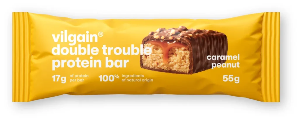 Double Trouble Protein Bar Salted Caramel Peanut – Traškus sūdytos karamelės ir žemės riešutų skonio baltyminis batonėlis | Vilgain | 55 g - Moksliškai pagrįstas veiksmingumas Double Trouble Protein Bar Salted Caramel Peanut – Traškus sūdytos karamelės ir žemės riešutų skonio baltyminis batonėlis | Vilgain | 55 g - produkto nuotrauka 3, FUNKCINIS MAISTAS ir Proteino Batonėliai ir Užkandžiai.