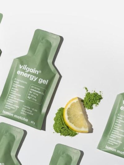 Vilgain Energy Gel Lemon Matcha pakuotė, natūralus energinis gelis ištvermės sportui.