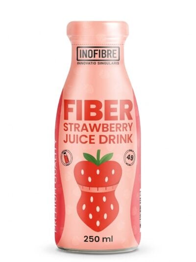 INOFIBRE Strawberry Juice Drink with Fiber maisto papildas kasdienės mitybos praturtinimui ir organizmo balansui.