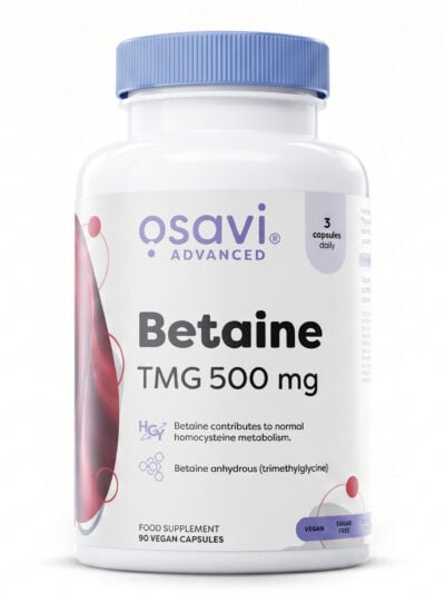 OSAVI Betaine TMG 500mg maisto papildas kasdienės mitybos praturtinimui ir organizmo balansui.