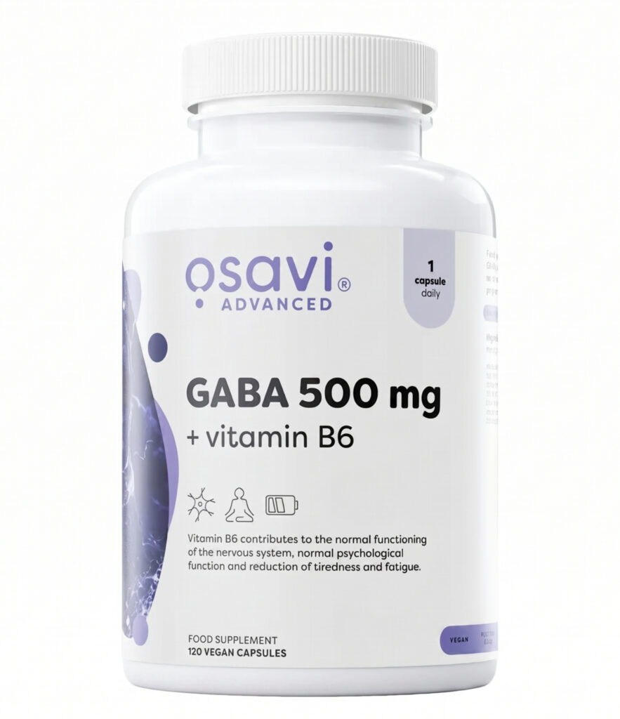 GABA 500 mg + Vitamin B6 – Gama aminosviesto rūgštis ir vitaminas B6 500mg | OSAVI | 120 kaps. | Klinikinio lygio ilgaamžiškumo protokolas, MIEGAS papildas.