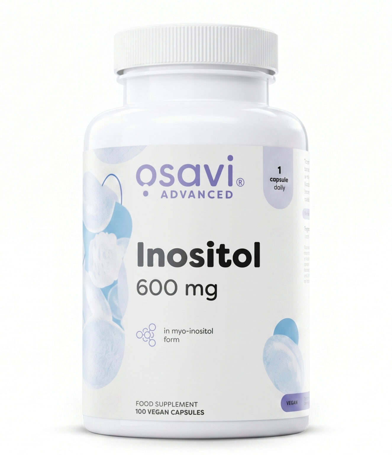 Inositol – Grynas Inozitolis 600mg | OSAVI | 100 kaps. | Klinikinio lygio ilgaamžiškumo protokolas, SVEIKATA ir Moters Sveikata papildas.