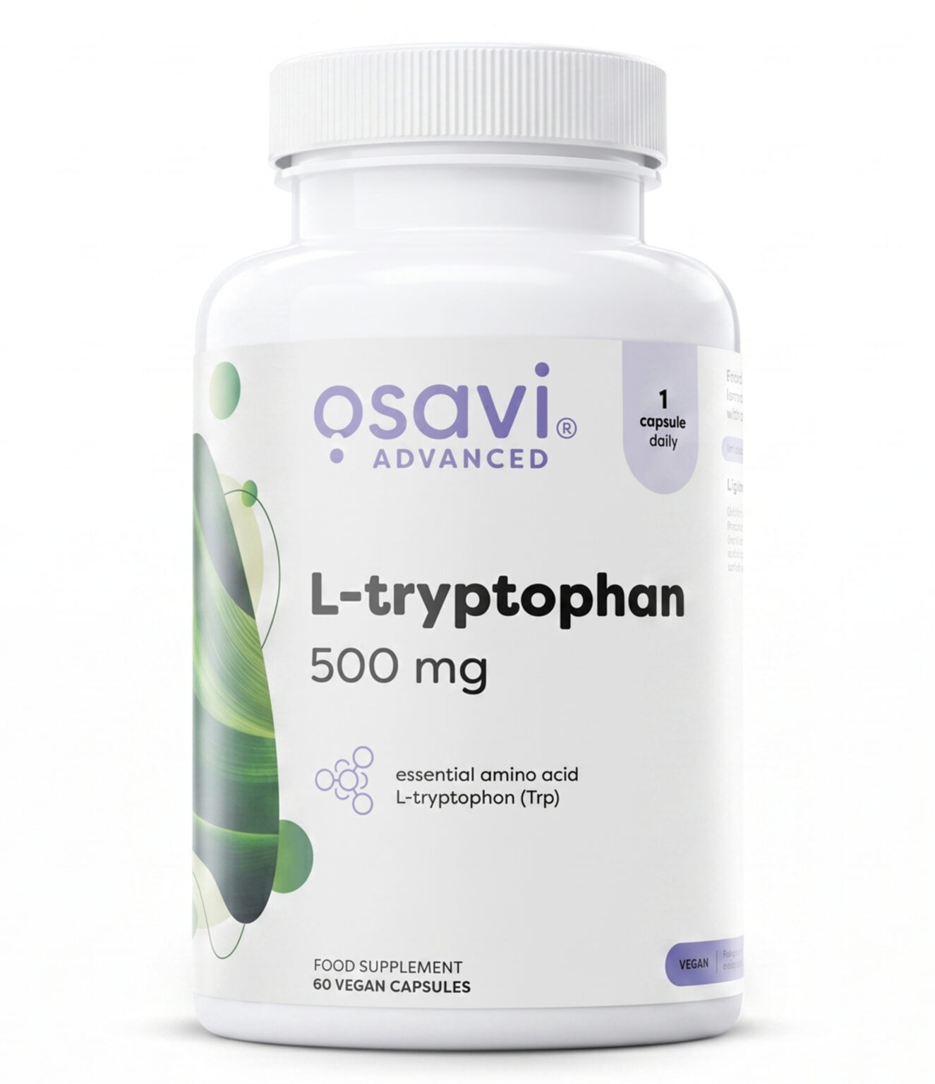 L-Tryptophan – Grynas L-triptofanas 500mg | OSAVI | 60 kaps. | Klinikinio lygio ilgaamžiškumo protokolas, Visos Prekės ir MIEGAS papildas.