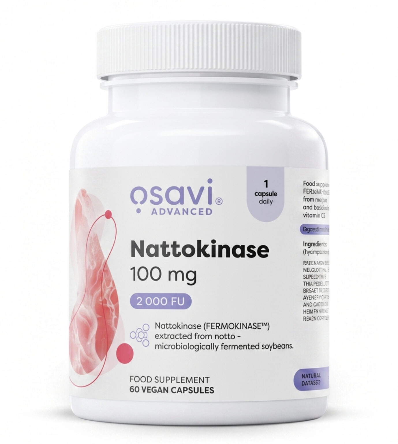 Nattokinase – Fermentuotų sojų pupelių ekstraktas 2000 FU | OSAVI | 60 kaps. | Klinikinio lygio ilgaamžiškumo protokolas, SVEIKATA papildas.