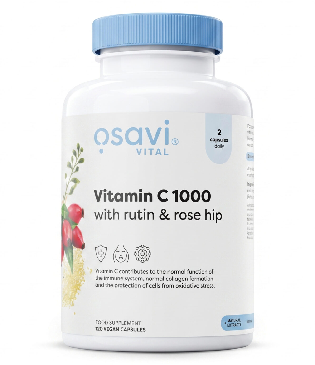 Vitamin C 1000 with rutin & rose hip – Vitaminas C su rutinu ir erškėtuogėmis 1000mg | OSAVI | 120 kaps. | Klinikinio lygio ilgaamžiškumo protokolas, Visos Prekės ir SVEIKATA papildas.