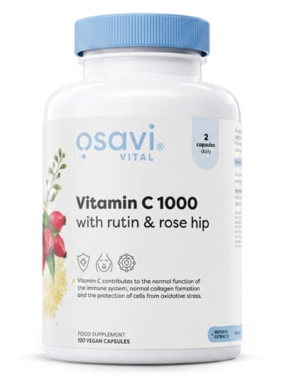 OSAVI Vitamin C 1000 with rutin & rose hip maisto papildas kasdienės mitybos praturtinimui ir organizmo balansui.