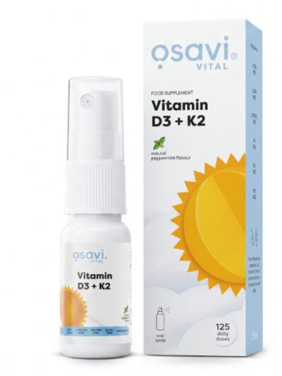 Osavi Vitamin D3 + K2 Oral Spray maisto papildas kasdienės mitybos praturtinimui ir organizmo balansui.