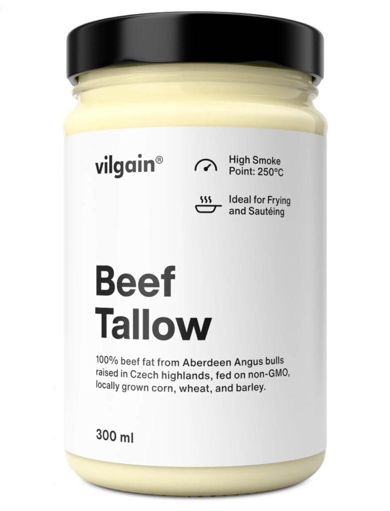 Beef Tallow – jautienos taukai kepimui ir maisto gaminimui | Vilgain | 300 ml | Klinikinio lygio ilgaamžiškumo protokolas, FUNKCINIS MAISTAS ir Sveiki riebalai ir aliejai papildas.