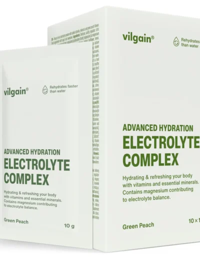 Vilgain Electrolyte Complex Green Peach maisto papildas sportininkams ir aktyviam gyvenimo būdui.