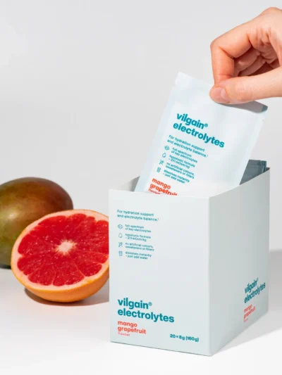 Vilgain Electrolytes Mango-Grapefruit maisto papildas sportininkams ir aktyviam gyvenimo būdui.