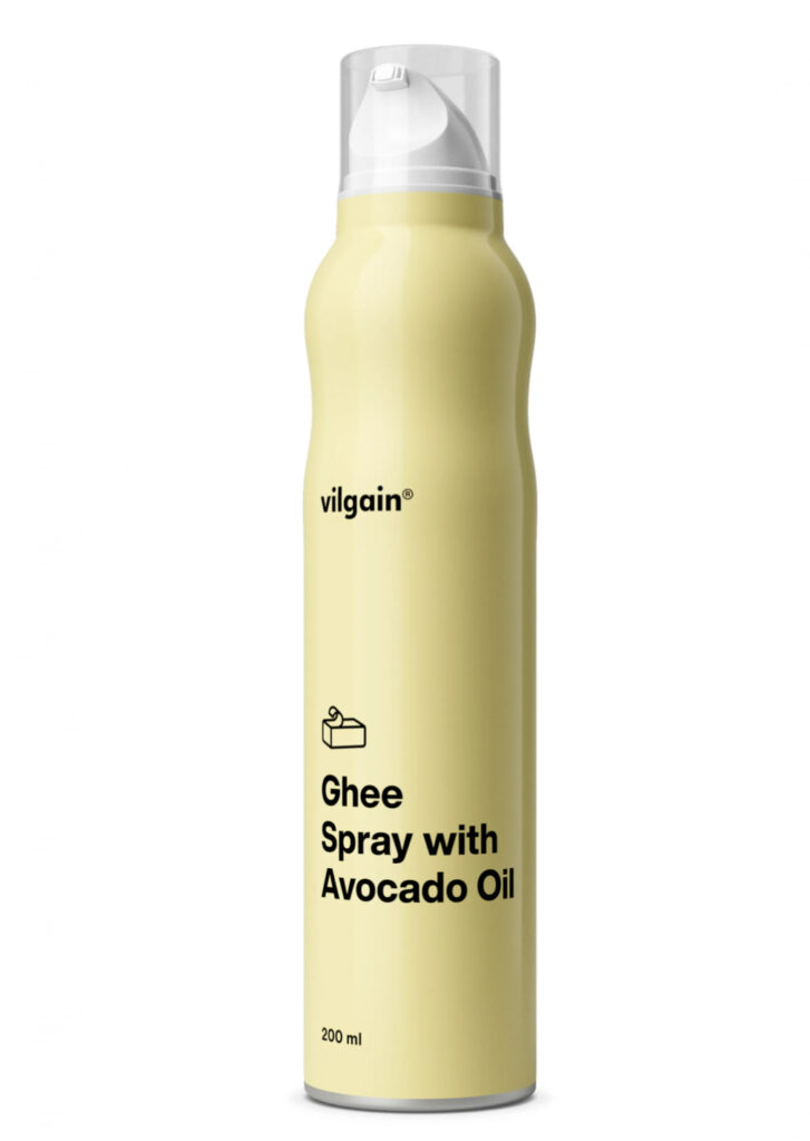 Ghee Spray with Avocado Oil – Purškiamas lydytas sviestas su avokadų aliejumi | Vilgain | 200 ml | Klinikinio lygio ilgaamžiškumo protokolas, FUNKCINIS MAISTAS ir Sveiki riebalai ir aliejai papildas.