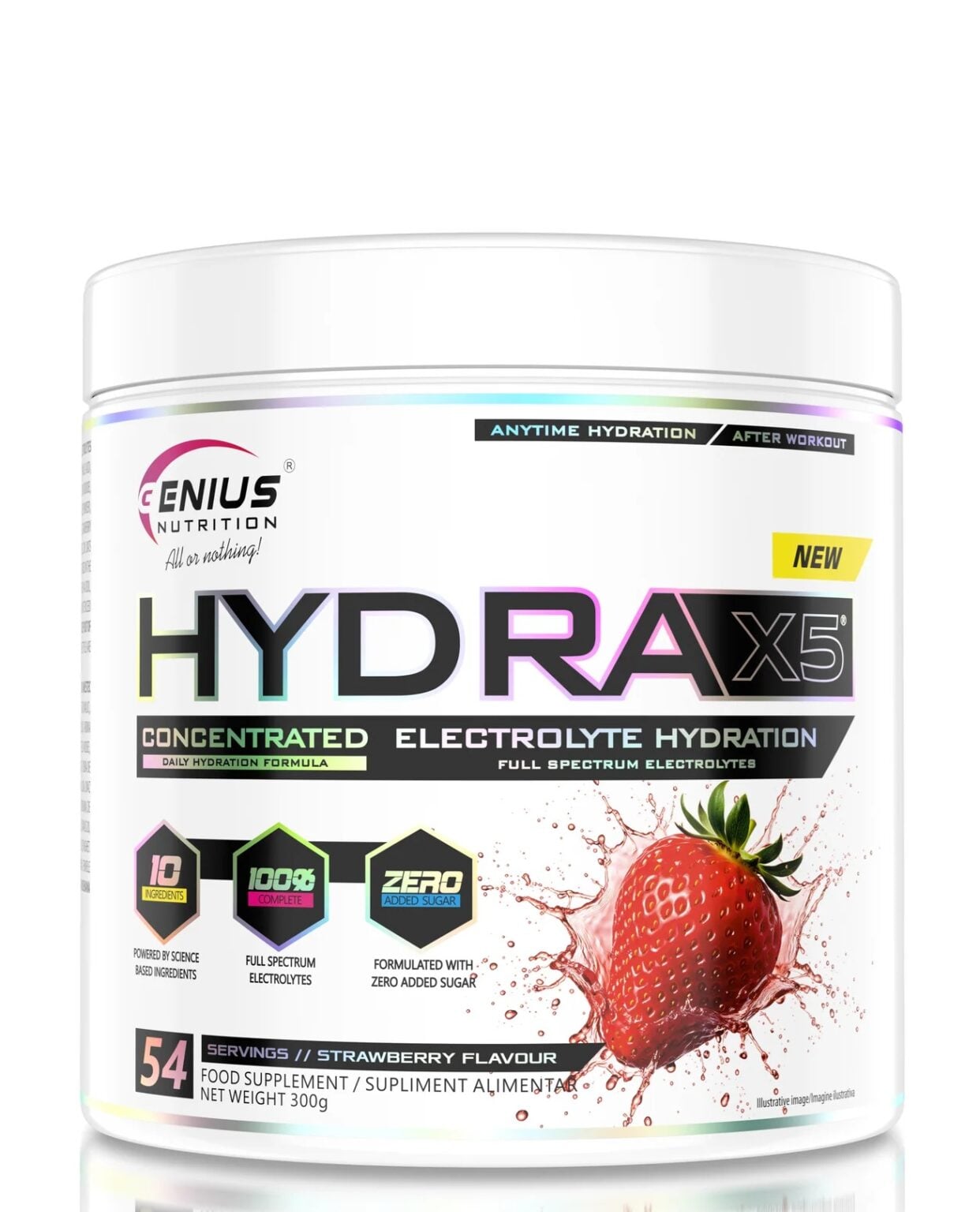 Hydra-X5 – Elektrolitų ir antioksidantų kompleksas | Genius Nutrition | 300 g | Klinikinio lygio ilgaamžiškumo protokolas, SPORTAS ir Elektrolitai papildas.