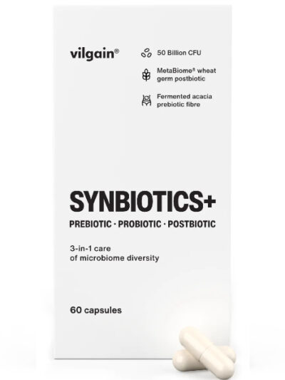 Vilgain Synbiotics+ maisto papildas kasdienės mitybos praturtinimui ir organizmo balansui.