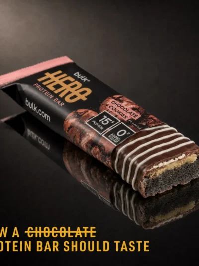 BULK Hero Protein Bar Chocolate cookies gardus užkandis kasdieniam energijos balansui.