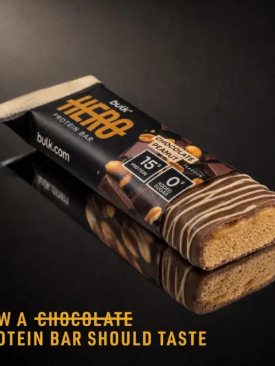 BULK Hero Protein Bar Chocolate Peanut gardus užkandis kasdieniam energijos balansui.