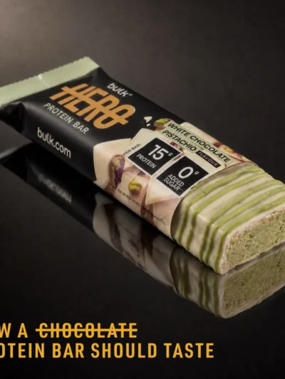 BULK Hero Protein Bar White Chocolate Pistachio gardus užkandis kasdieniam energijos balansui.