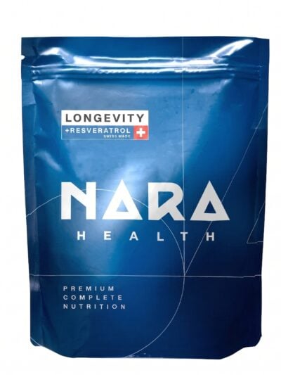 NARA Health Longevity Shake Chocolate maisto papildas sportininkams ir aktyviam gyvenimo būdui.