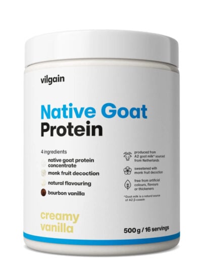 Vilgain Native Goat Protein maisto papildas sportininkams ir aktyviam gyvenimo būdui.