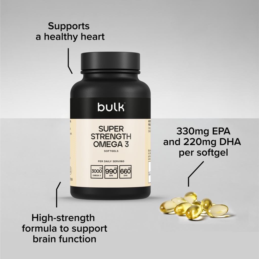 Super Strength Omega 3 – Koncentruoti žuvų taukai 3000mg | BULK | 90 kaps. - Moksliškai pagrįstas veiksmingumas Super Strength Omega 3 – Koncentruoti žuvų taukai 3000mg | BULK | 90 kaps. - produkto nuotrauka 1, Omega 3 ir Riebalų Rūgštys ir SVEIKATA.