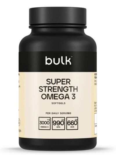 BULK Super Strength Omega 3 maisto papildas kasdienės mitybos praturtinimui ir organizmo balansui.