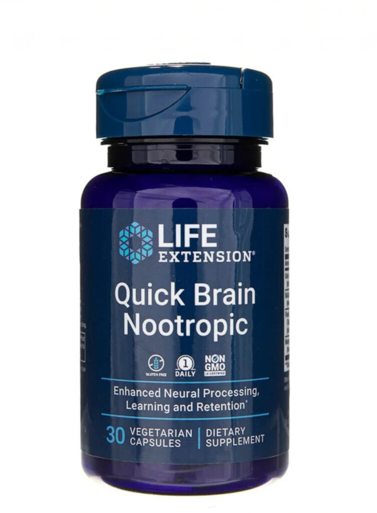 Life Extension Quick Brain Nootropic 30 kapsulių – maisto papildas.